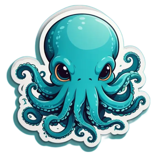 A picture of a blue octopus with a scary face.