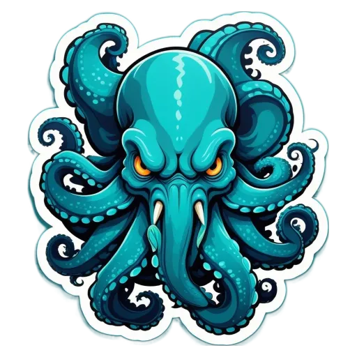 A very detailed and colorful octopus head is painted on a sticker.