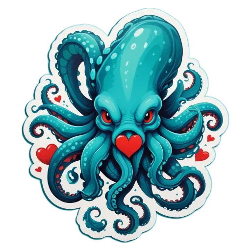 A colorful octopus with a heart for a head.