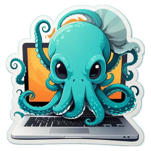 A graphic of a laptop with an octopus on top of it.