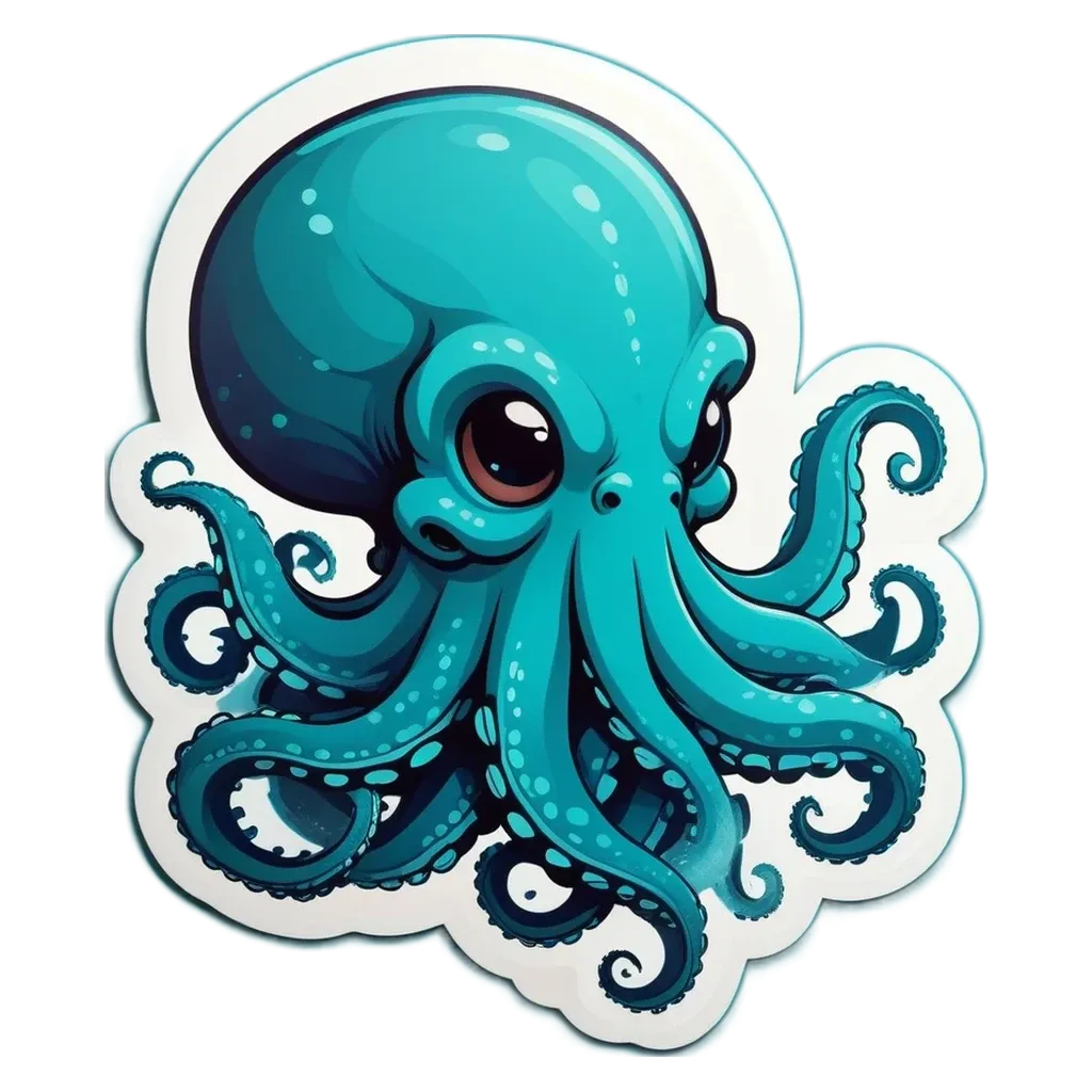 A blue octopus with a black face.