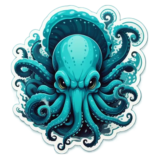 A sticker of an octopus with scary looking eyes.