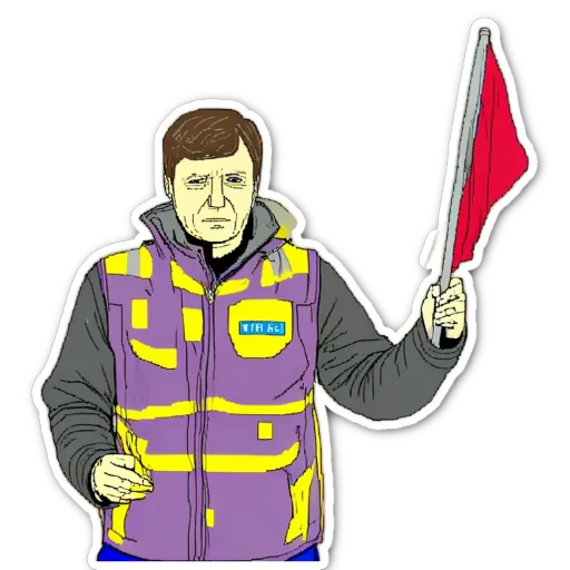 A sticker of a man with a flag that has ydg on the front.