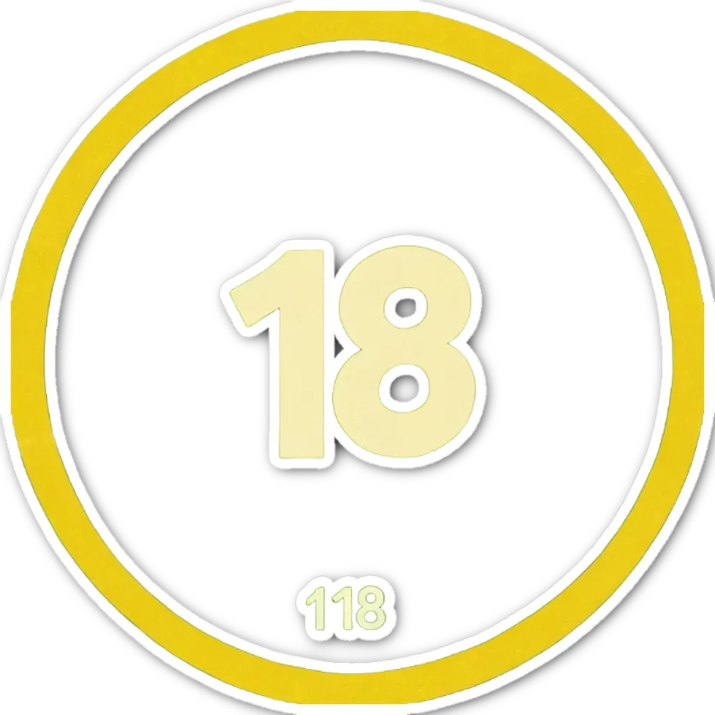 A yellow and black number 18 that is on a white background.