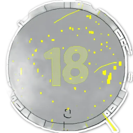 A grey and yellow number 18 circle sticker.