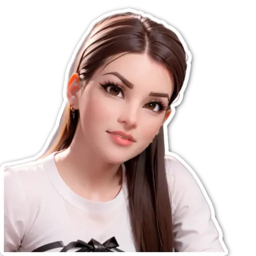 A sticker of a girl with long brown hair.