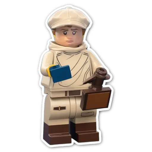 A lego person holding a briefcase.