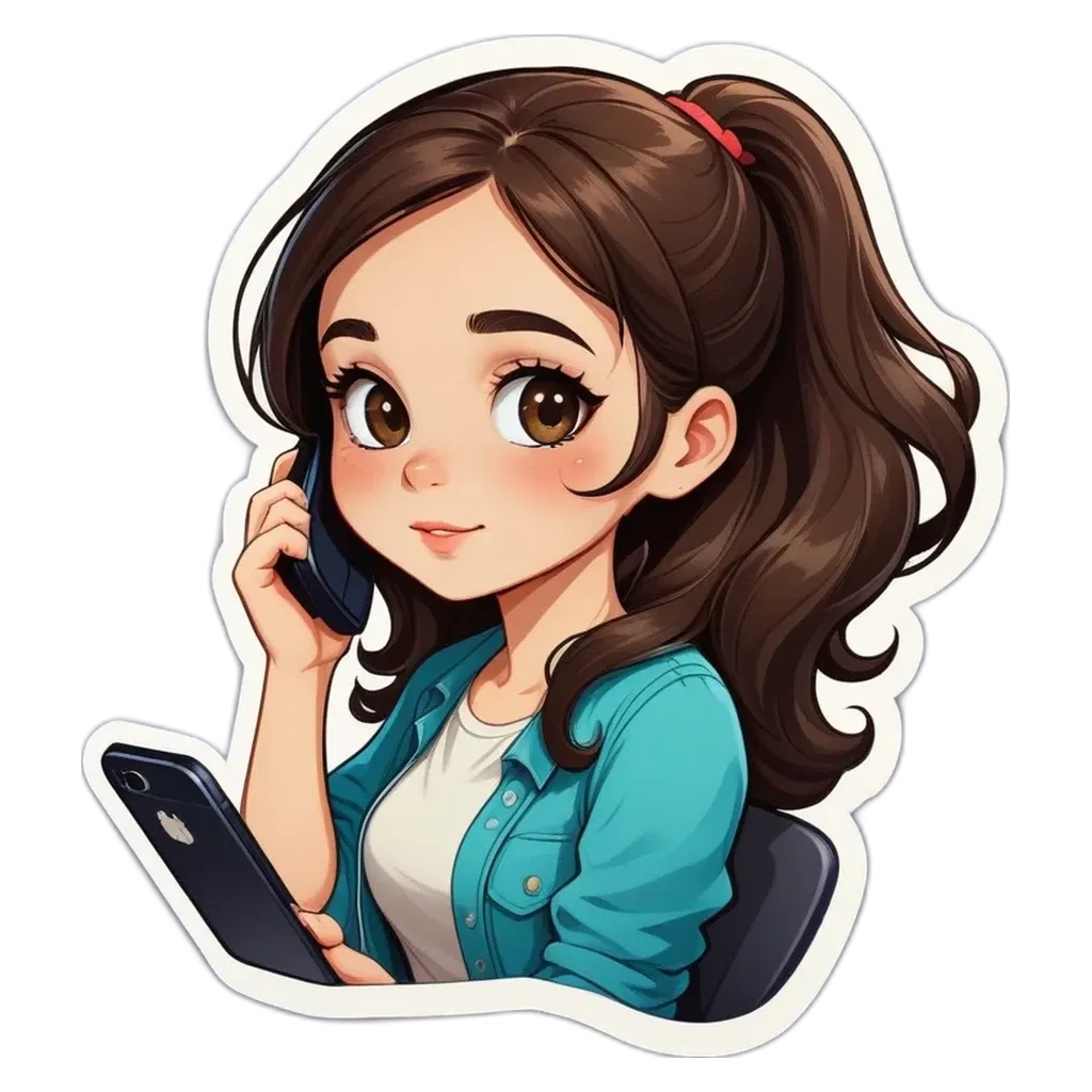 A sticker of a girl talking on the phone.