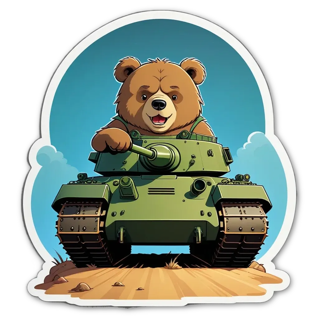 A bear in a tank is driving a gun.