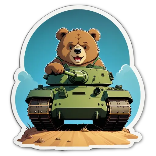 A bear in a tank is driving a gun.