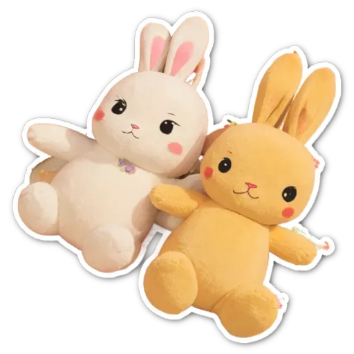 A white and a brown rabbit stuffed animal.