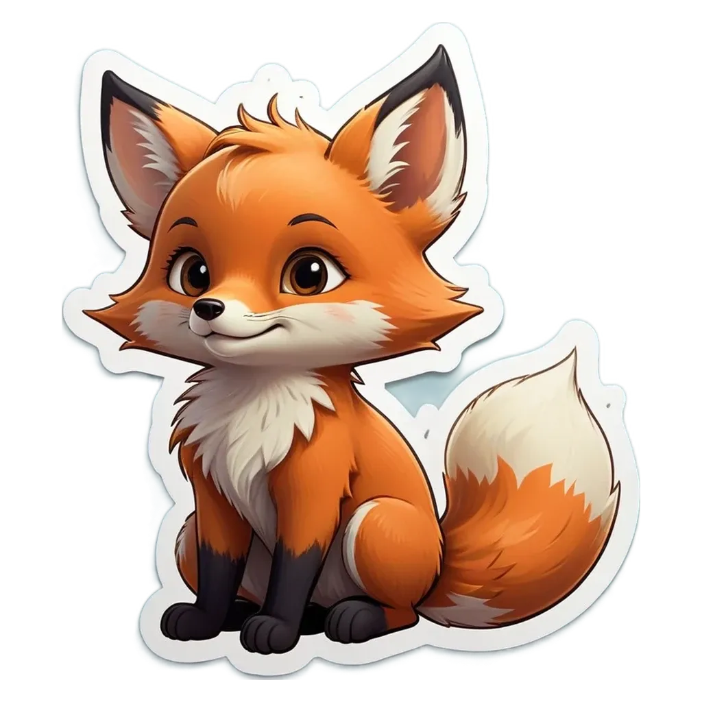 A cartoon drawing of a fox that is sticker-like.