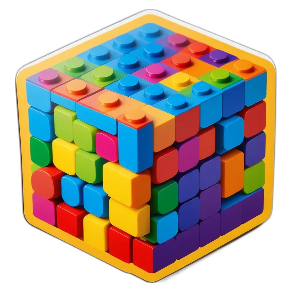 A puzzle in a cube shape made of legos.