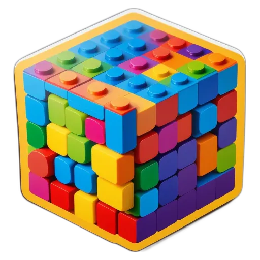 A puzzle in a cube shape made of legos.