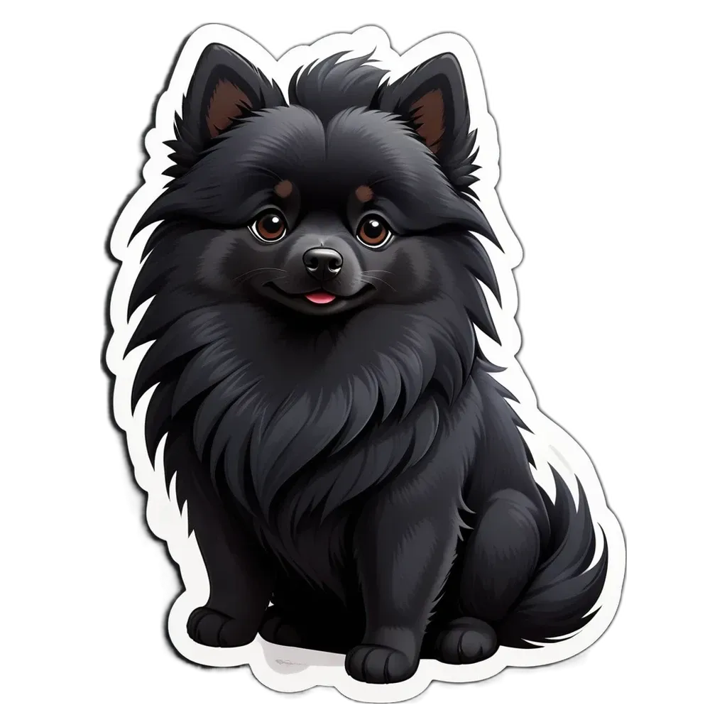 A sticker of a dog that is black and sitting.