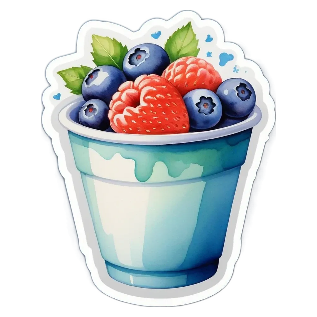 A blue and white container of mixed berries.