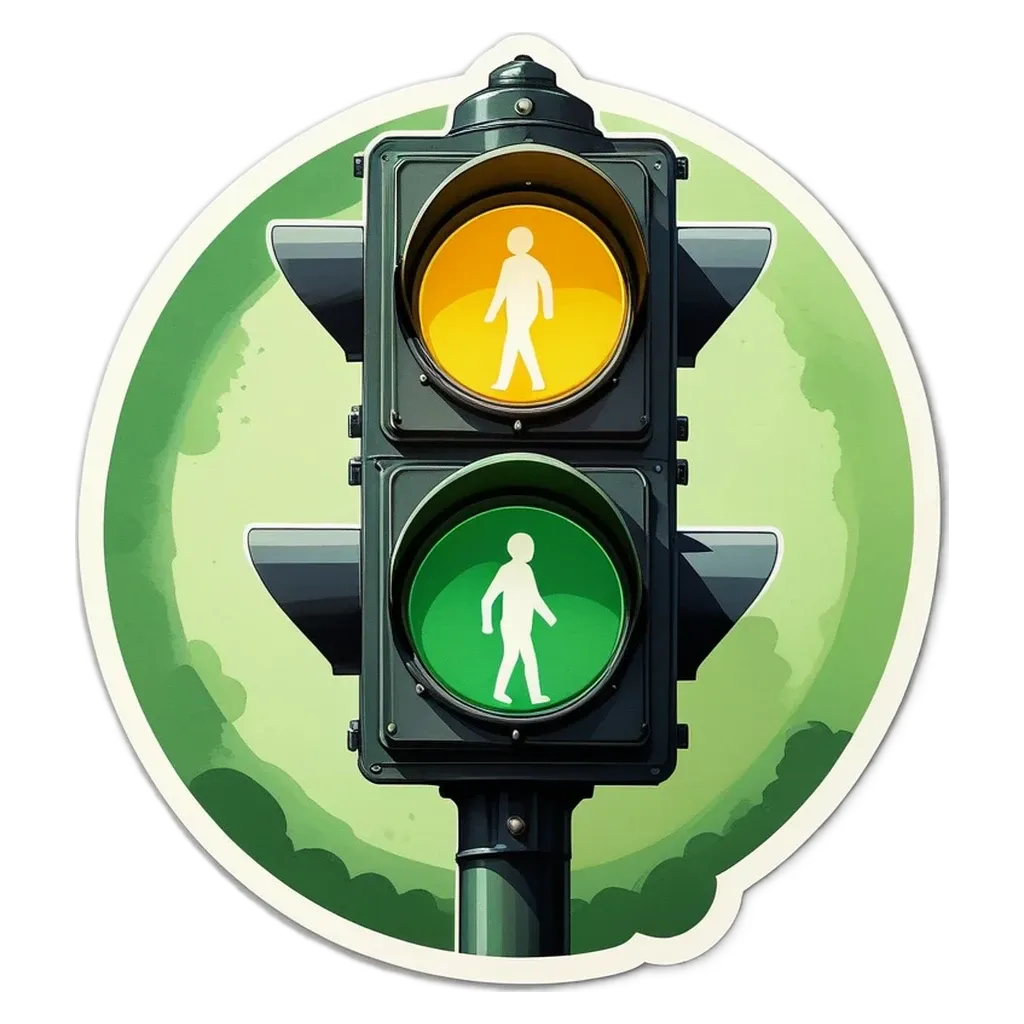 A traffic light that is green and a man walking.