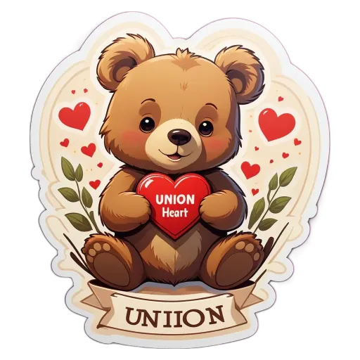 A teddy bear holding a Union Heart is shown on a black and white background.