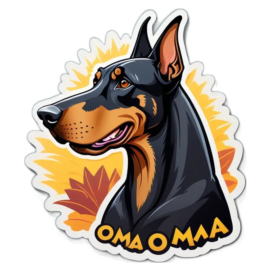 A doberman doggie sticker with the word omaha on it.