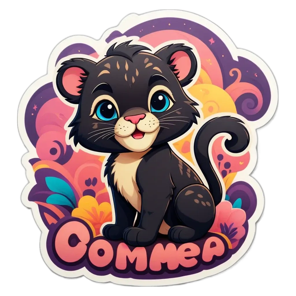 A cartoon animal with the name Comme on the sticker.