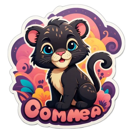 A cartoon animal with the name Comme on the sticker.