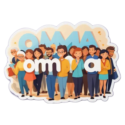 A group of people with the word Omama on a black background.