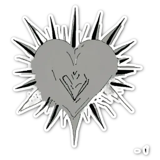 A heart shape is in the center of a black and white sticker.