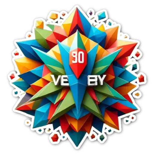 A very brief description of a colorful sticker with a logo and the number 30 on it.