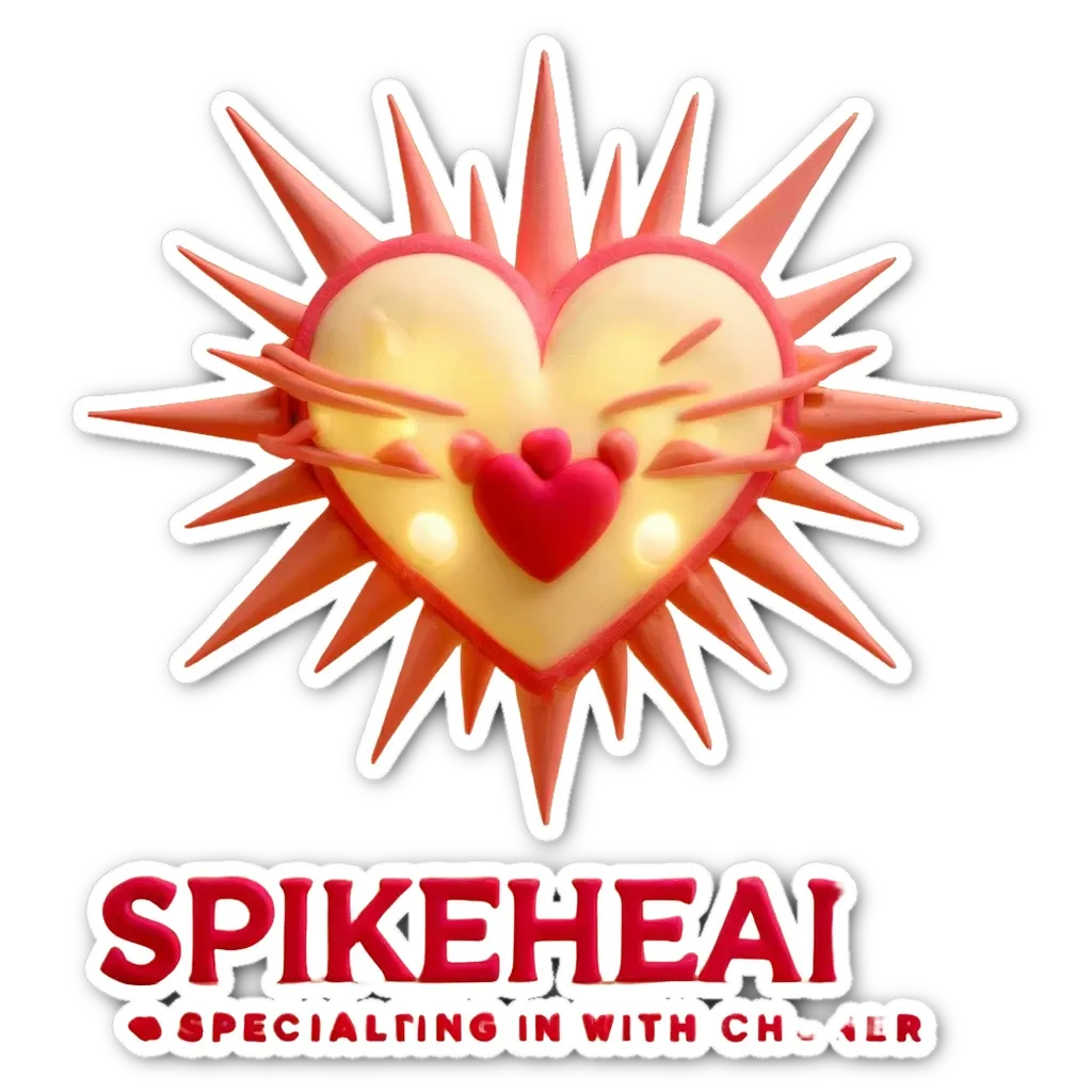 A sticker of a heart with the words spikehead on it.