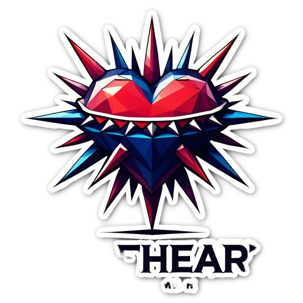 A heart with spikes on it and the words THER ear.