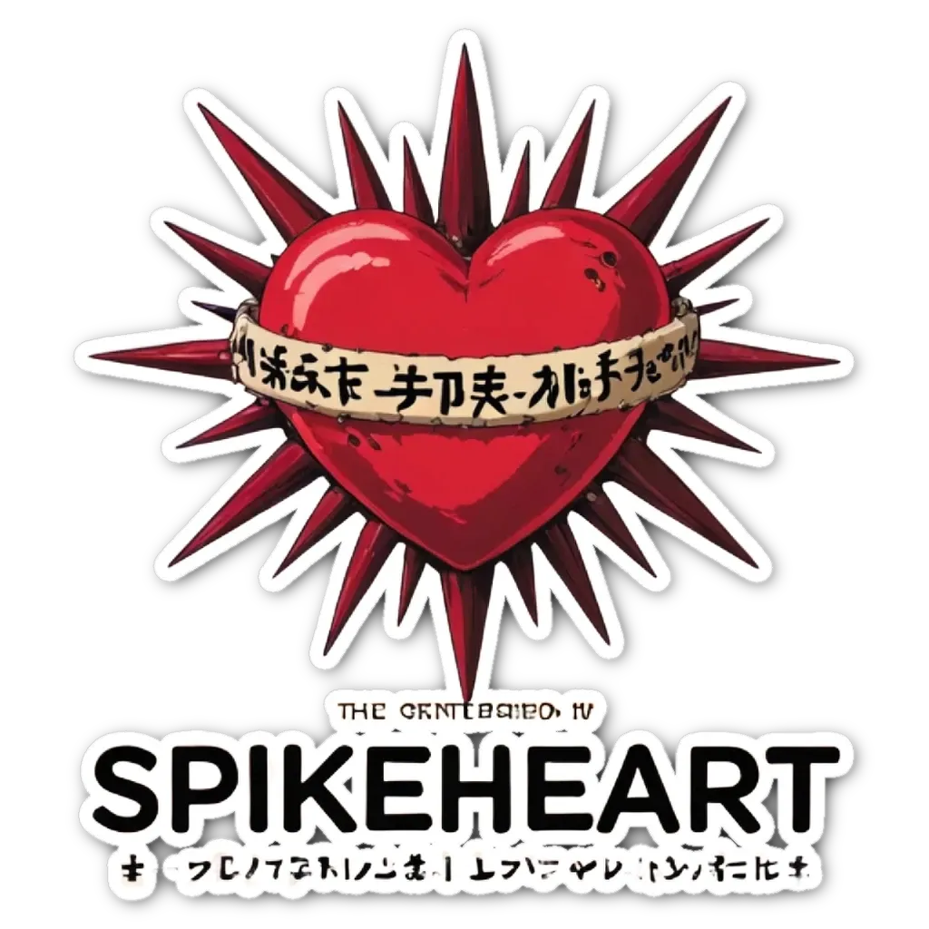 A sticker of a red heart with Asian writing on it.