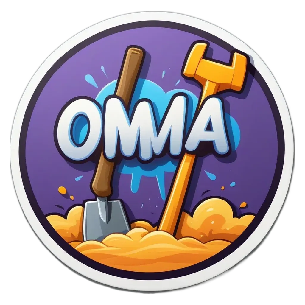 A very brief description of an image of a sticker that says "Omma".