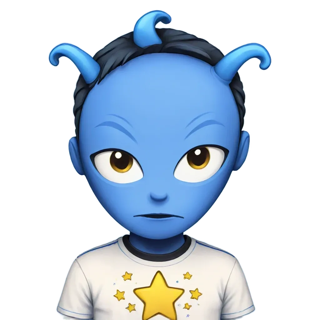 A blue face with a white star on the shirt.