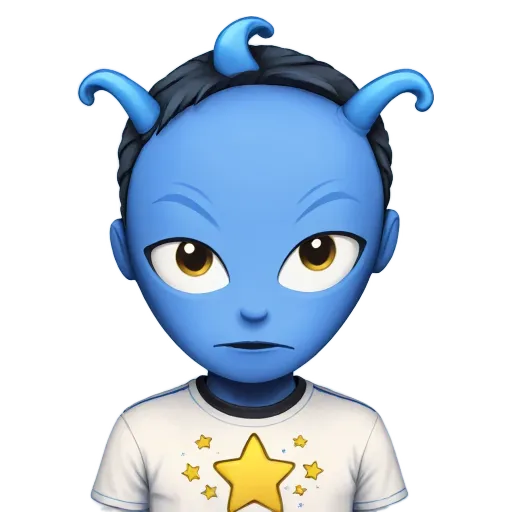 A blue face with a white star on the shirt.