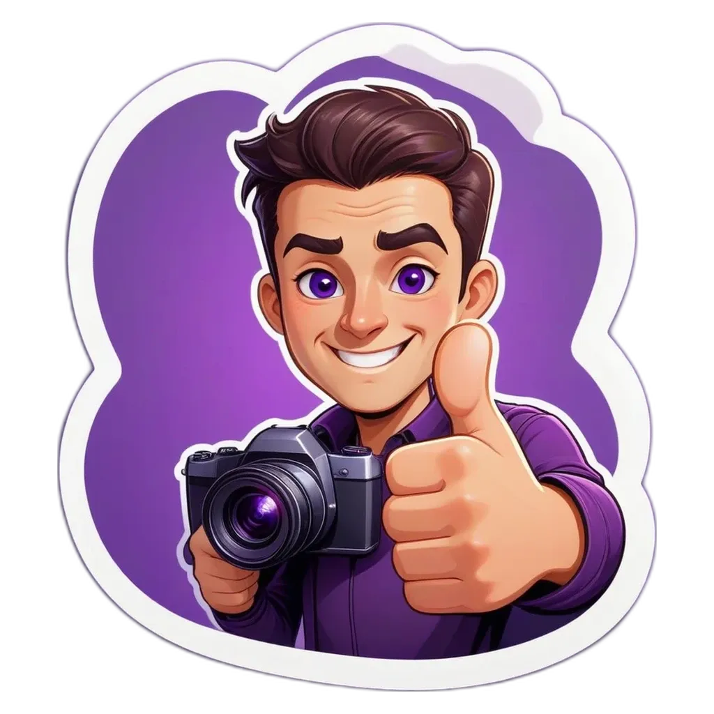 A cartoon man is giving a thumbs up with a camera in his hand.