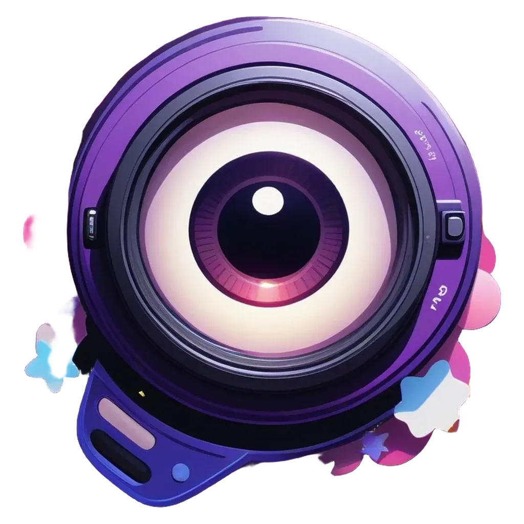 A graphic of a purple camera with an eye on it.