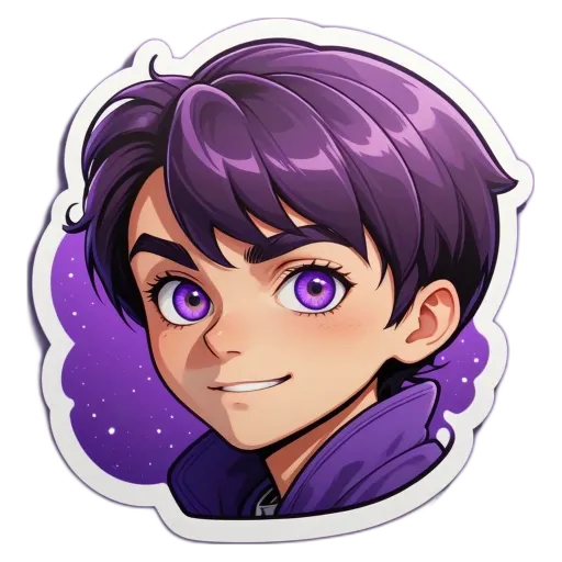 A purple sticker of a boy's face.