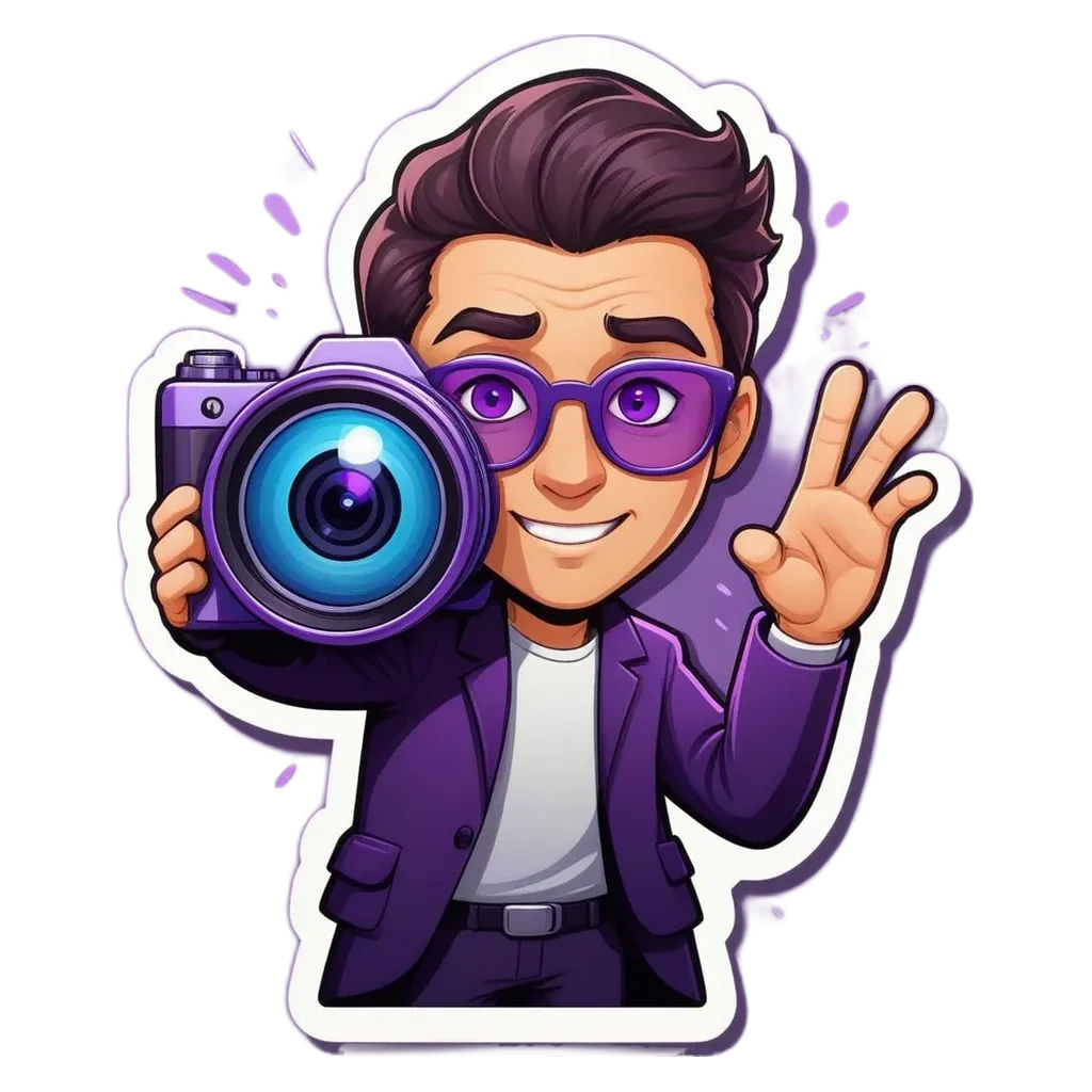 A boy is holding a camera and wearing a purple jacket.