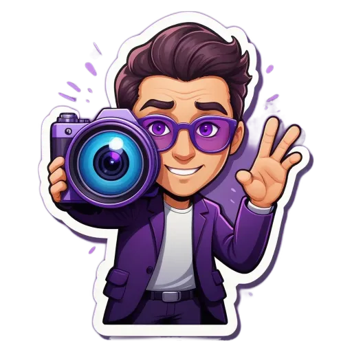 A boy is holding a camera and wearing a purple jacket.