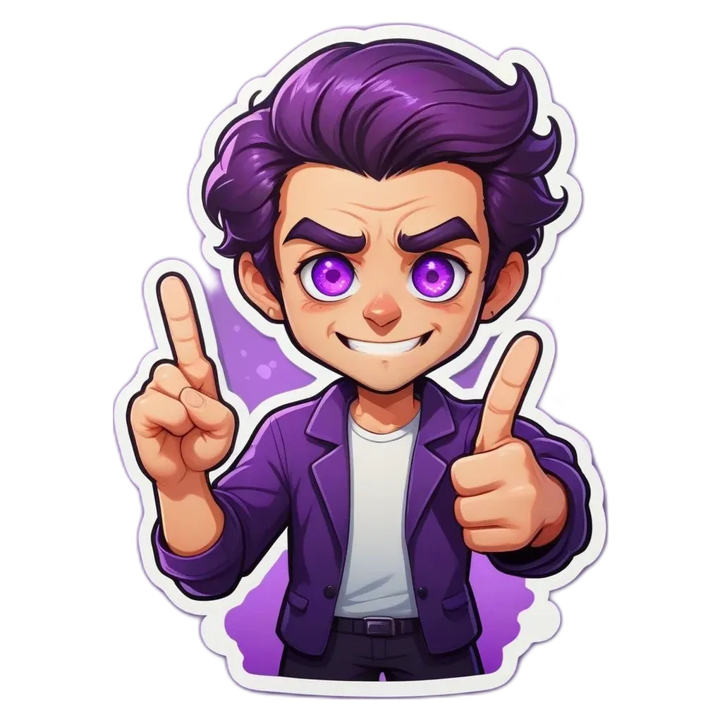 A boy wearing a purple jacket and giving the peace sign.