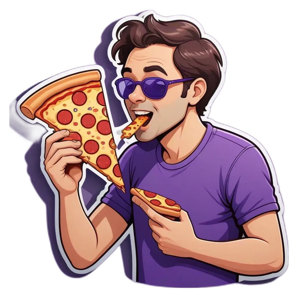 A man eating a slice of pepperoni pizza.