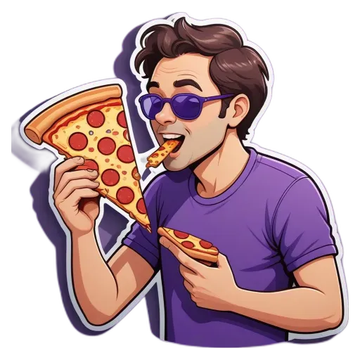 A man eating a slice of pepperoni pizza.