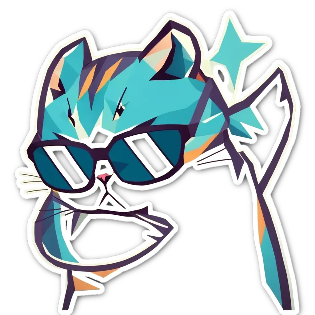 A cat in sunglasses is wearing a triangle.