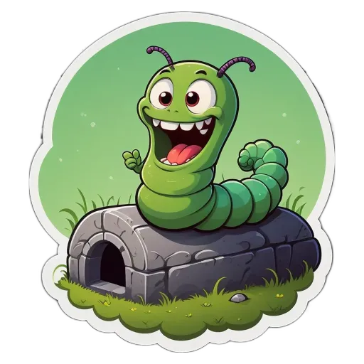 A caterpillar is sitting on a rock and smiling.