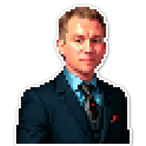 A man wearing a suit and tie in a pixelated image.