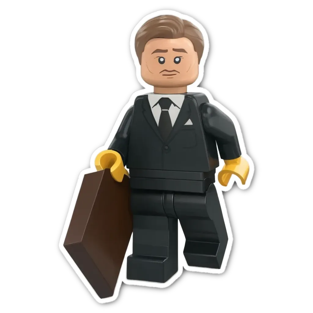 A lego man carrying a brief case.