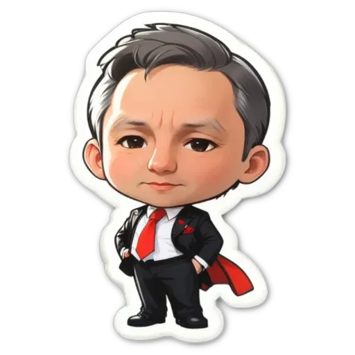 A cartoon picture of an old man wearing a suit and red tie.