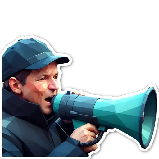 A man with a megaphone holding it up.