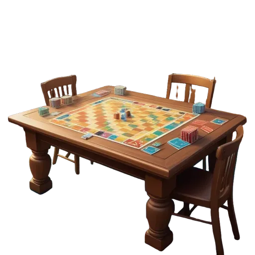 A table with a game of checkers on it with two chairs underneath it.