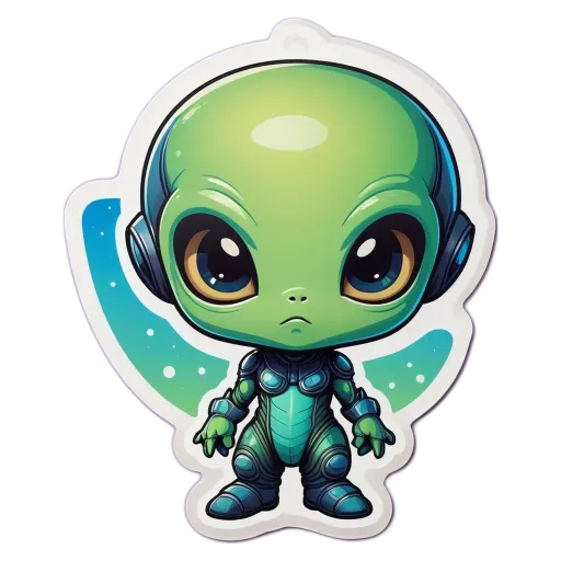 A green alien is standing up with a sad expression.